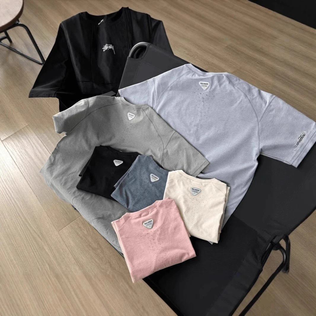 Stussy Short Sleeve T-Shirt Black Gray Blue Pink Beige Minimalist Crewneck