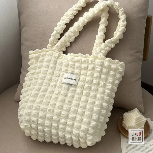 Design Love Sozakka Ruched Textured Tote Bag White Tote Bag - 1