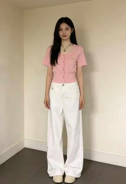 Design Knit Button-Front Top with Embroidered Detail White + Denim Mini Skirt Blue Sets - 7