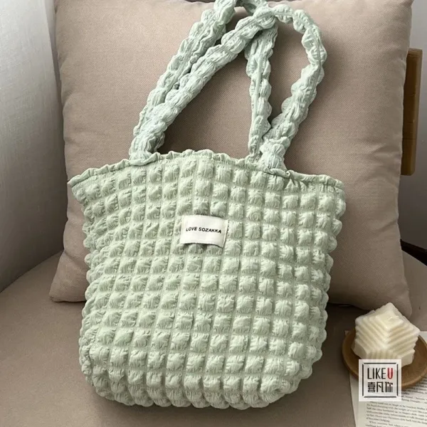 Design Love Sozakka Ruched Quilted Tote Bag Mint Green Tote Bag - 1