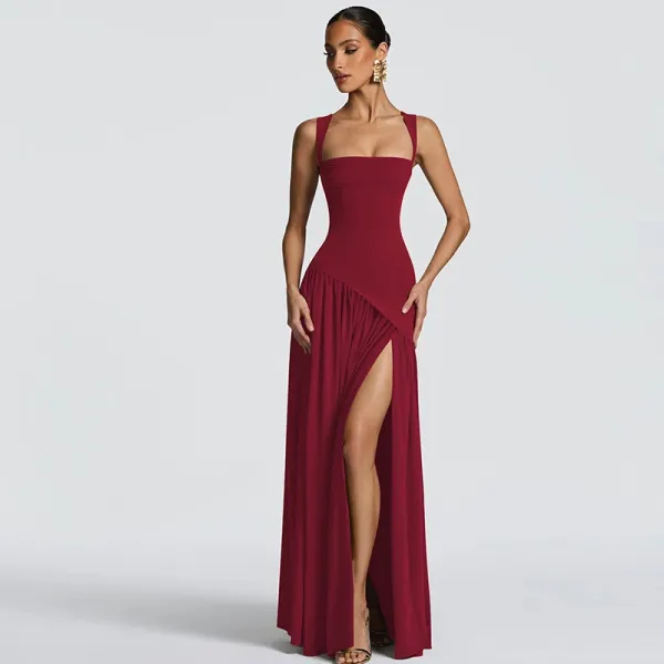 Design High-Neck Slit Gown Navy Formal Dress - 7