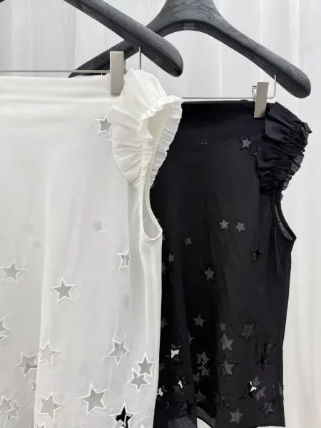 Design White Star-Embellished Ruffle Sleeve Vest Top - 14
