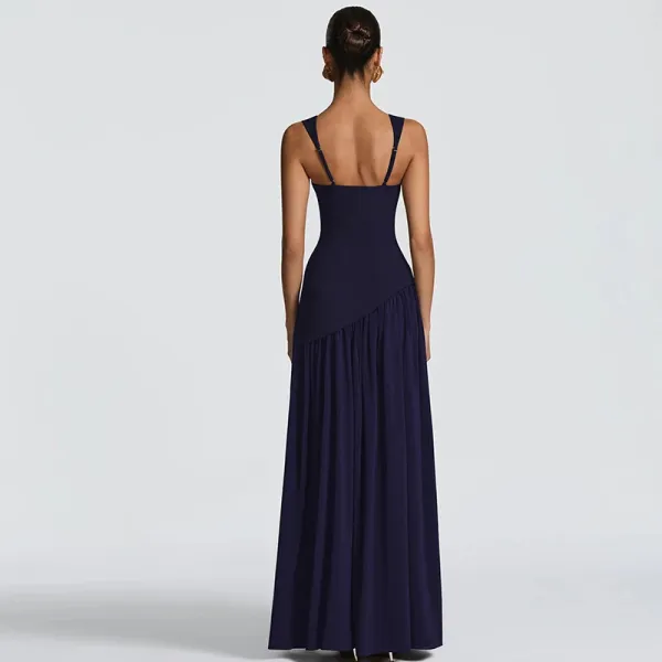 Design High-Neck Slit Gown Navy Formal Dress - 16