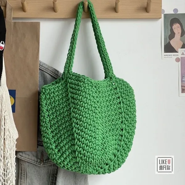Design Handcrafted Crochet Tote Bag Green Tote Bag - 1