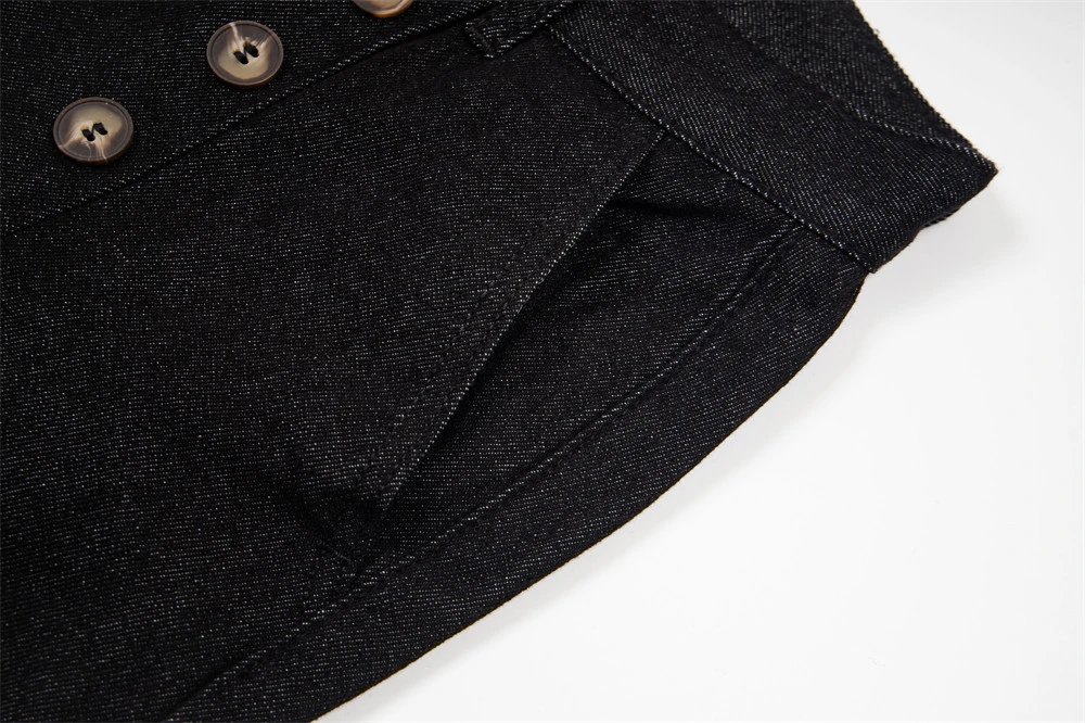 Design Wide-Leg Denim Trousers with Double-Breasted Button Detail Black Jeans - 11