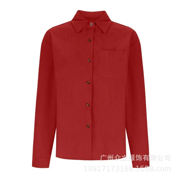Design Corduroy Button-Up Shirt Forest Green Tops Shirt - 47