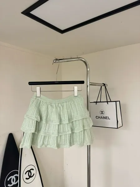 Design YOMO Tiered Knit Ruffle Skirt White Skirt - 15
