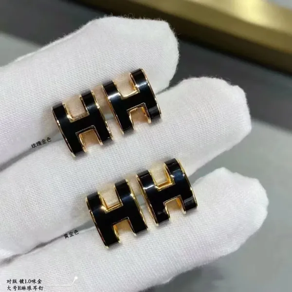 Hermès H Logo Enamel Stud Earrings Rose Gold and Yellow Gold Jewelry - 28