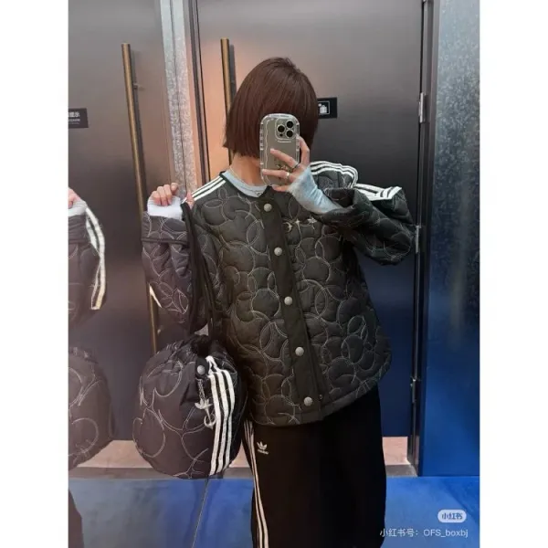Adidas Originals Quilted Track Jacket Black with White Stripes Outerwear - 9