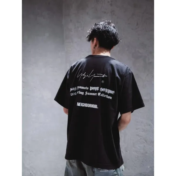 Yohji Yamamoto x Neighborhood Collaboration Graphic Tee Charcoal Gray T-Shirt - 9