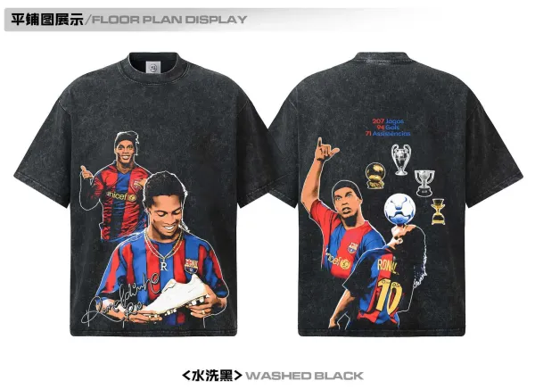 FC Barcelona Ronaldinho Tribute Graphic T-Shirt Beige - 12