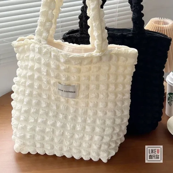 Design LOVE SOZAKKA Ruched Texture Tote Bag Black Handbags - 26