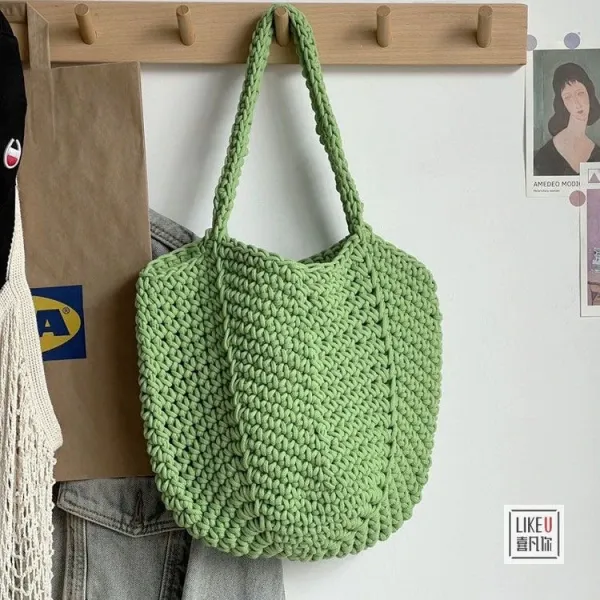 Design Handcrafted Crochet Tote Bag Green Tote Bag - 35