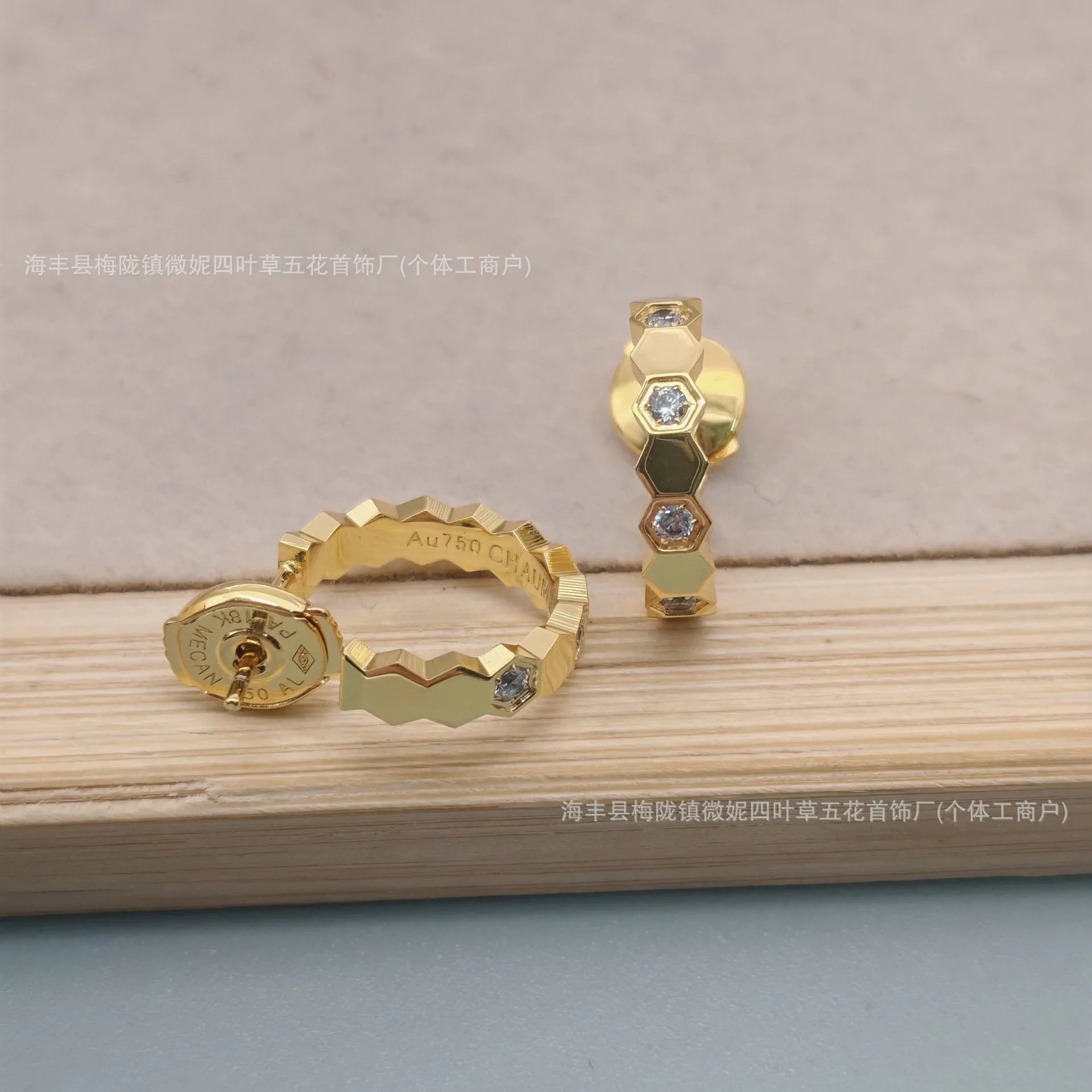 Design Hexagonal Honeycomb Stud Earrings with Cubic Zirconia in Rose Gold Jewelry - 13