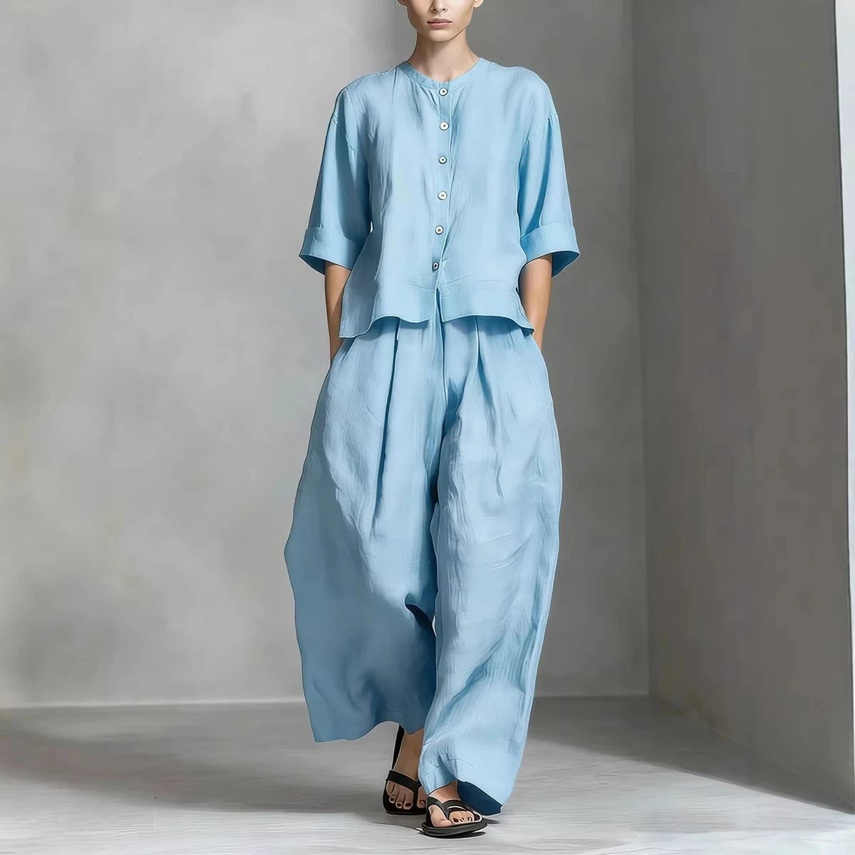 Linen Two Piece Set Rust Casual Outfit