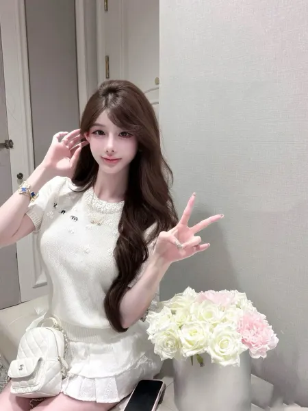 Design Knit Top with Square Embellishments White Sweater - 7