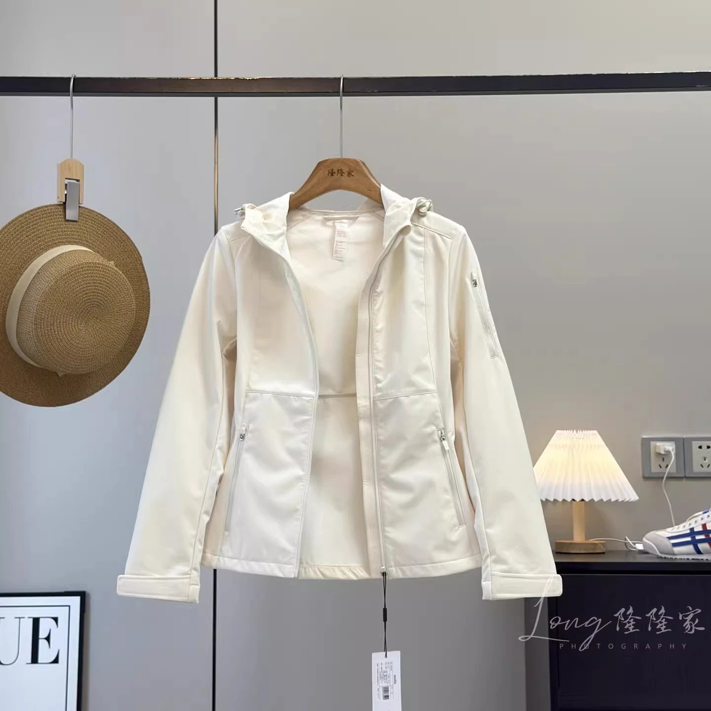 Design Softshell Hooded Jacket in Ivory, Blush Pink, and Black Outerwear.jacket - 12