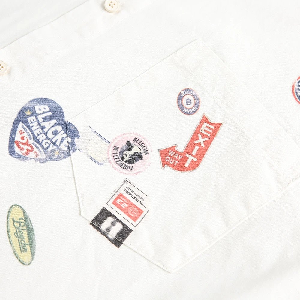 Oversized Denim Shirt White Patchwork Casual
