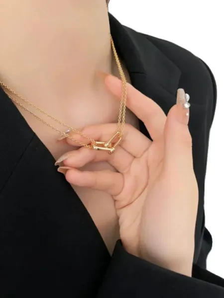 Design T-Bar Link Pendant Necklace Gold Jewelry - 7