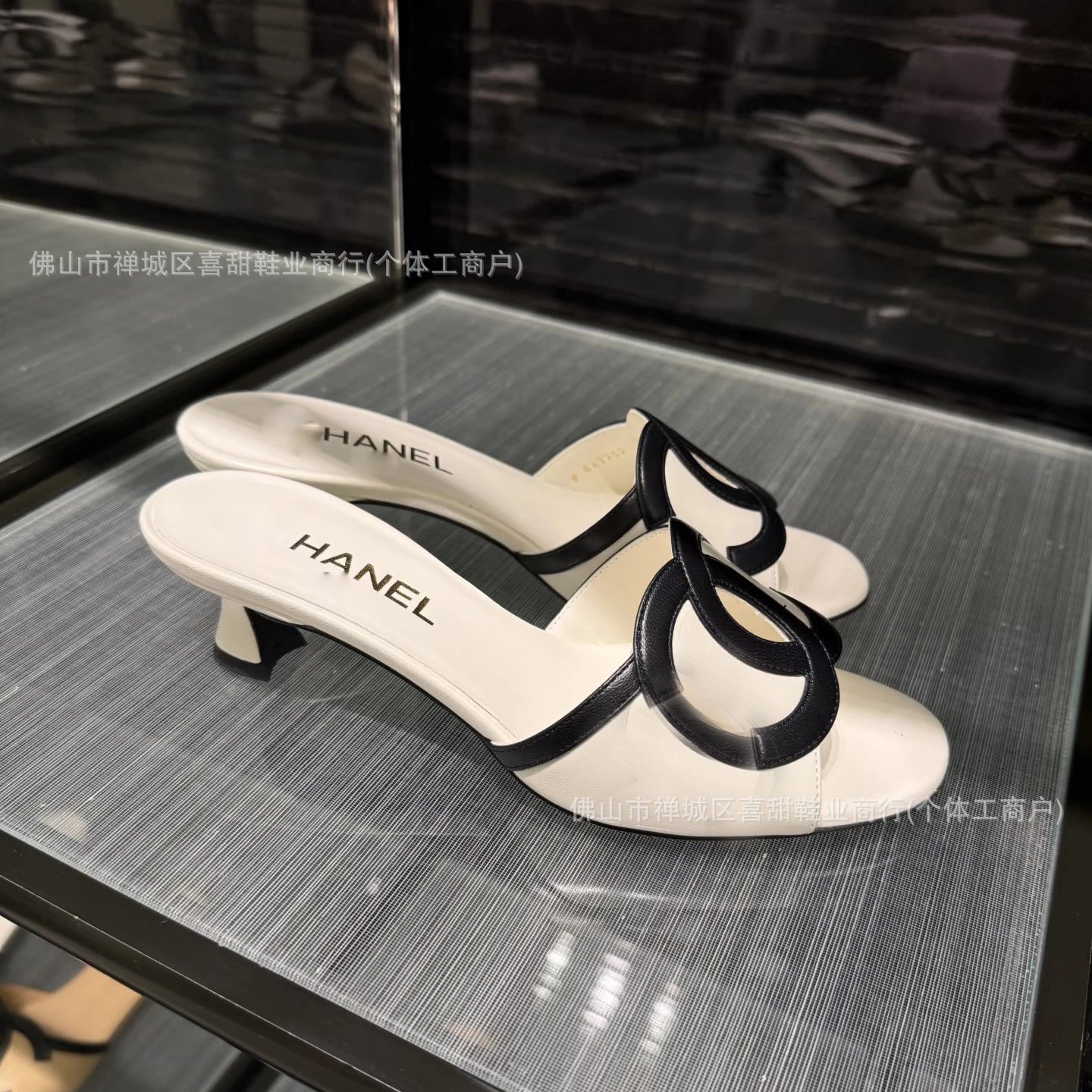 Chanel Mule Sandals White Black Leather