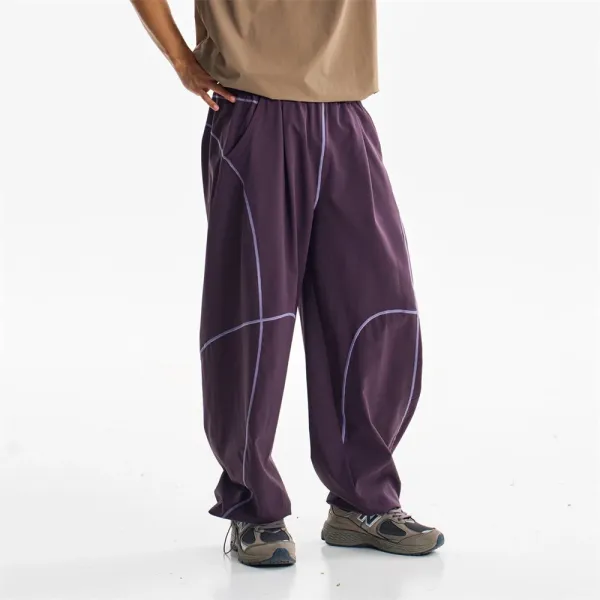 Design Baggy Cargo Pants Purple with Reflective Stitching - 24