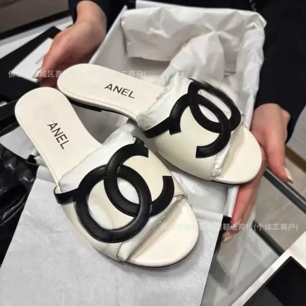 Design Chanel CC Logo Slide Sandals White Slippers - 7