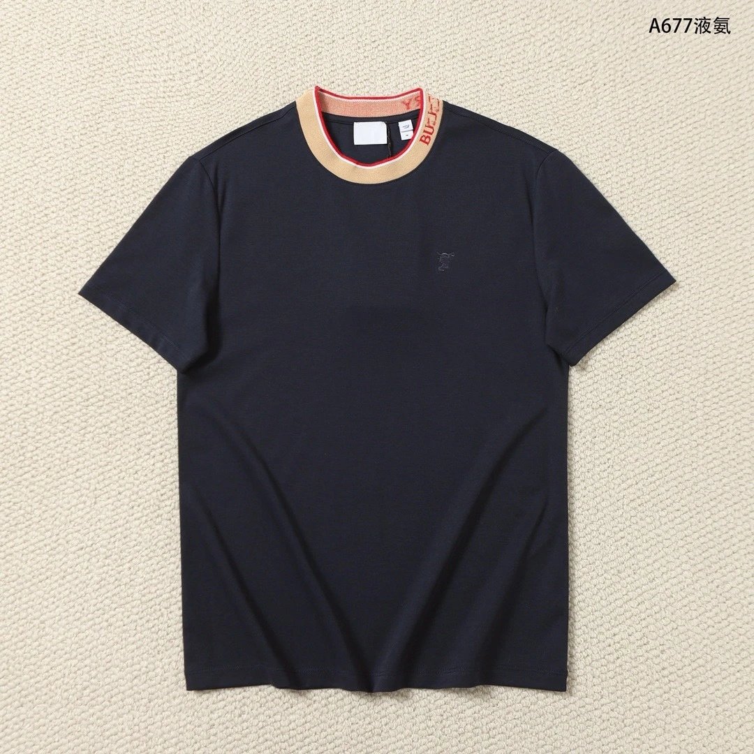 Burberry Logo-Embroidered Contrast Collar T-Shirt Navy