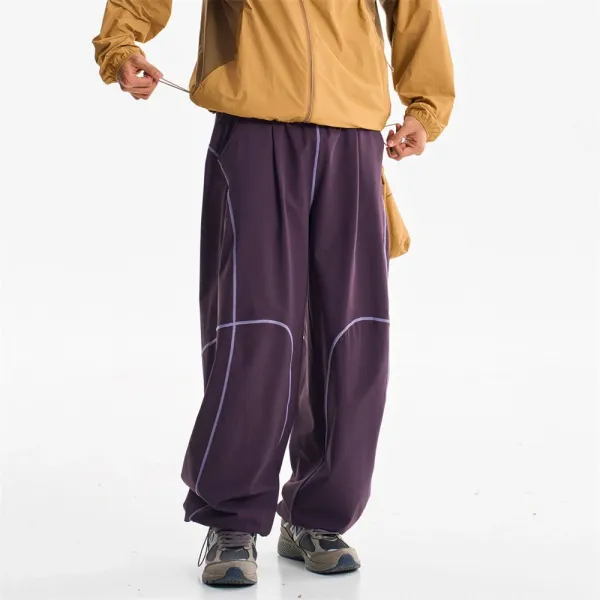 Design Baggy Cargo Pants Purple with Reflective Stitching - 28
