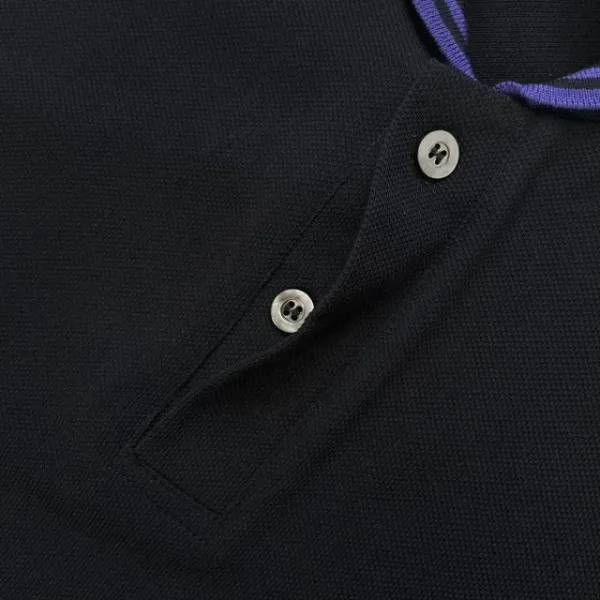 Needles Henley Long Sleeve Black Navy Trim Top - 18