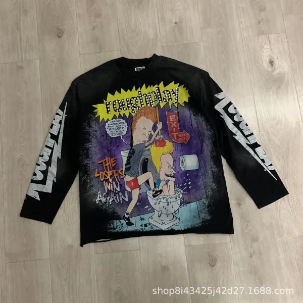 Design Roughplay x Beavis and Butt-Head The Losers Win Again Long Sleeve T-Shirt Black T-Shirts - 1