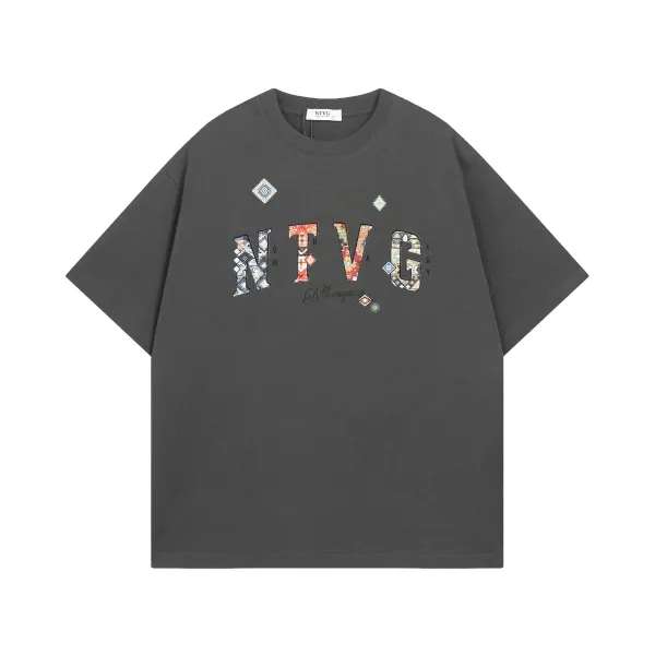 Design NTVG Patchwork Logo Oversized T-Shirt Charcoal Gray T-Shirts - 1