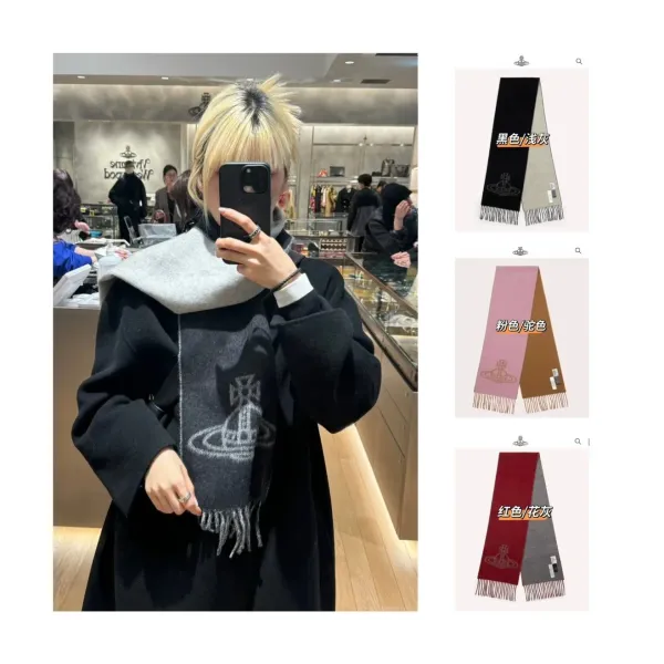 Vivienne Westwood Orb Logo Cashmere Scarf Black - 8