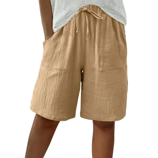 Design Linen-Blend Drawstring Shorts Beige Shorts - 1
