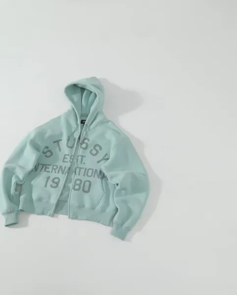 Stussy International Established 1980 Mint Green Zip-Up Hoodie - 7