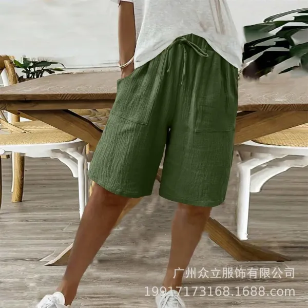 Design Wide-Leg Linen-Blend Drawstring Shorts Blue - 6