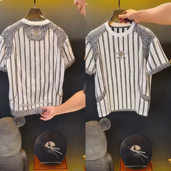 Dior Oblique Stripe Knit T-Shirt White and Gray - 6