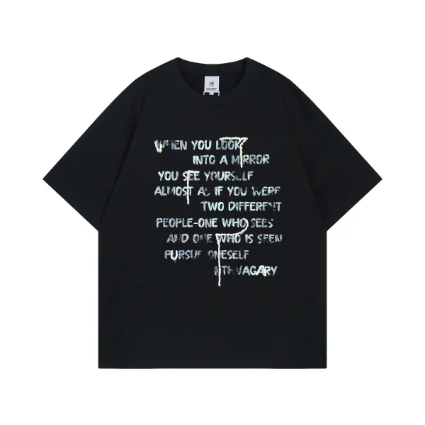 Design Mirror Text Graphic Black Oversized T-Shirt Tops.t Shirts - 1