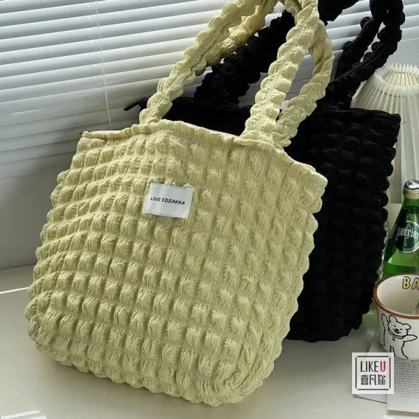 Design LOVE SOZAKKA Ruched Texture Tote Bag Black Handbags - 24