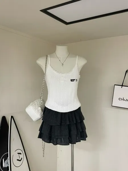 Design YOMO Tiered Knit Ruffle Skirt White Skirt - 14