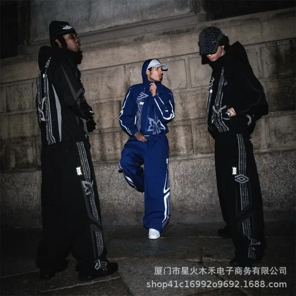 Umbro Windbreaker Jacket Royal Blue with White Stripes and Graphic Print - 2