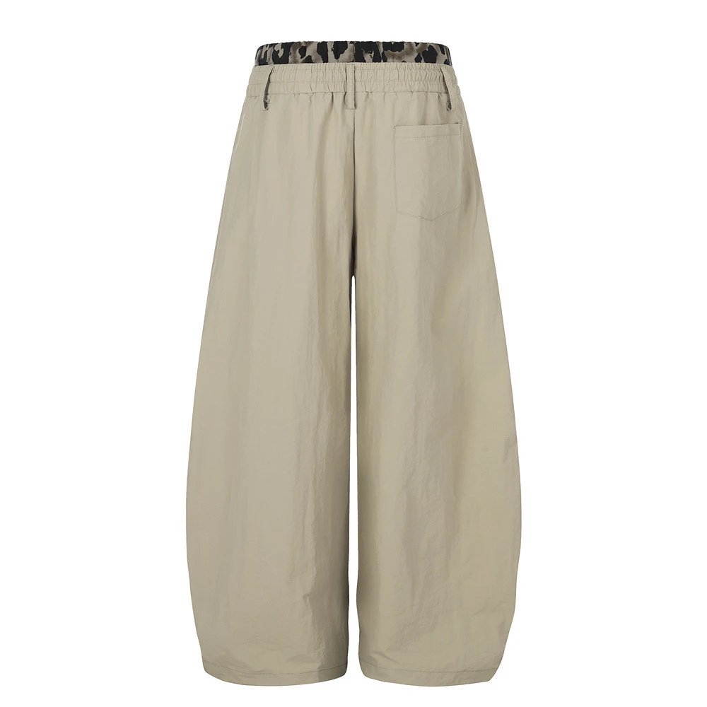 Design Wide-Leg Cargo Pants White with Leopard Waistband - 7