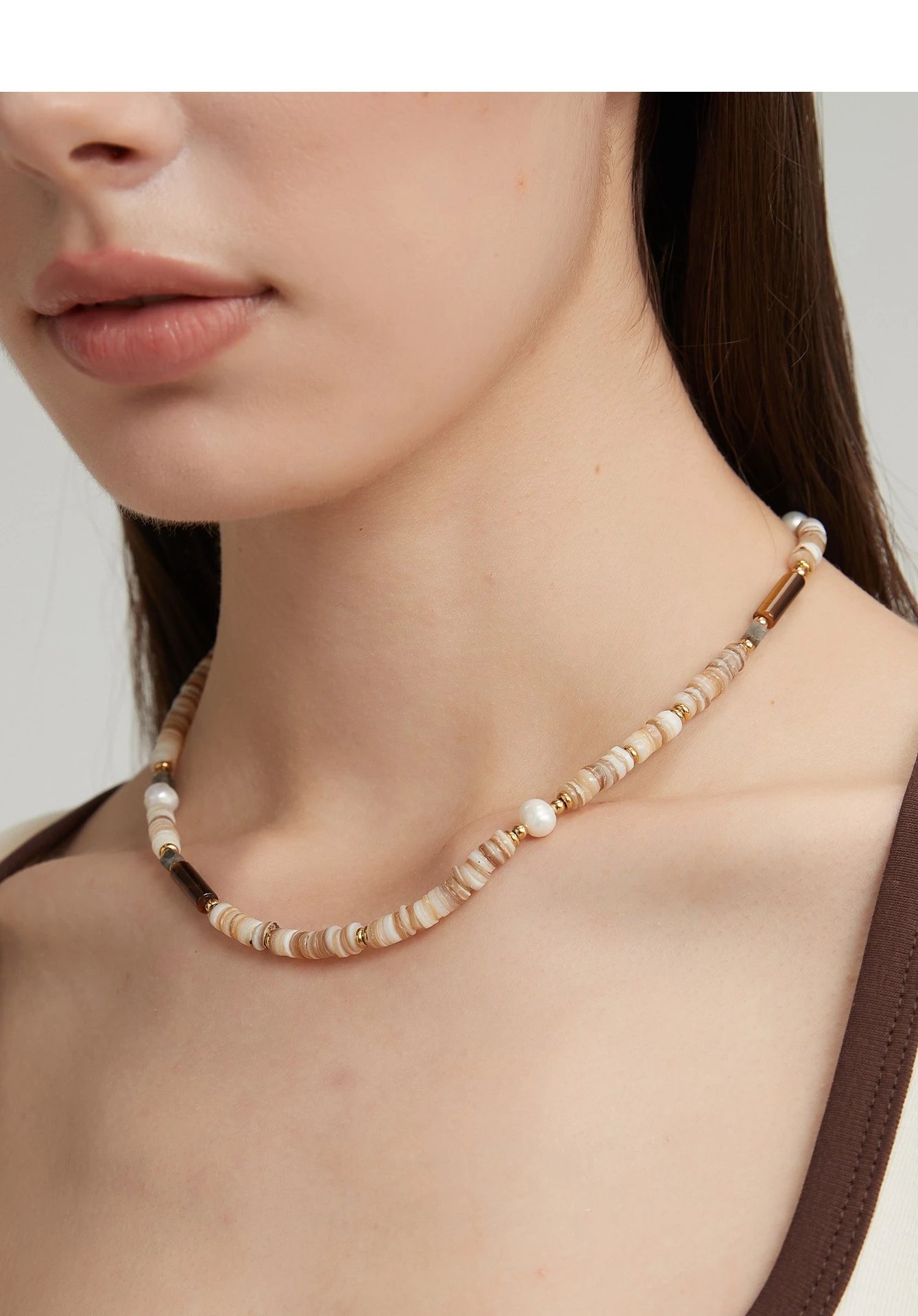 Design Handmade Shell and Pearl Bead Bracelet with Gold-Tone Chain Jewelry - 13