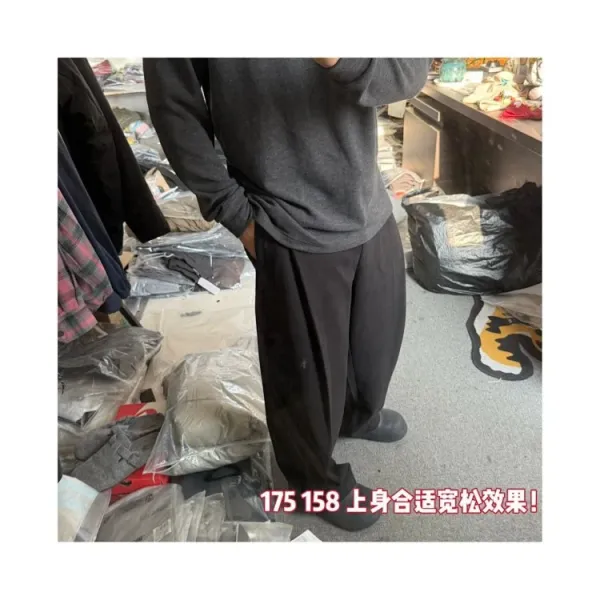 Design Paris-Style Double-Pleated Wool Blend Trousers in Charcoal and Black Dress Pants - 6