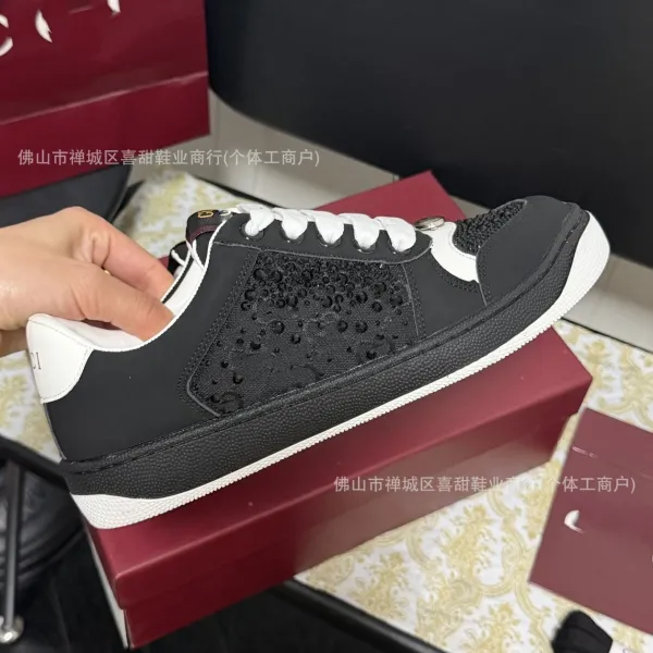 Gucci Ace Embellished Mesh Sneakers Black and White - 9