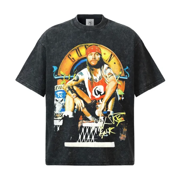 Design Guns N' Roses x Unknown Brand Vintage Wash T-Shirt Black T-Shirts - 1