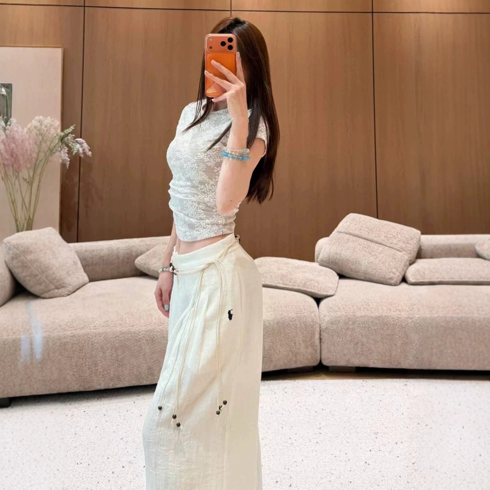 Lace Crop Top Pink Wide Leg Pants Set