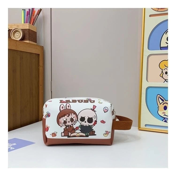 Design LABUBU Pixel Art Skull & Bunny Pouch White Brown Multicolor Bag Clutches