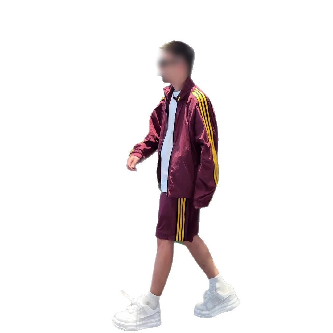 Navy Blue Track Jacket and Shorts Set with Yellow Stripes Sporty Outfit