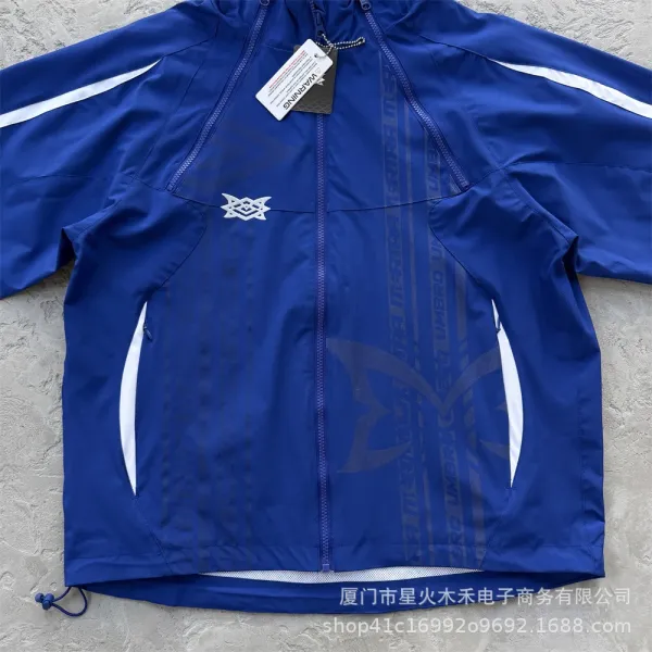 Umbro Windbreaker Jacket Royal Blue with White Stripes and Graphic Print - 13