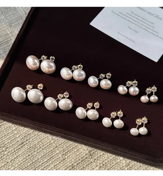 Design Pearl Stud Earrings 16mm White Jewelry - 12